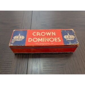 VINTAGE CROWN DOMINOES THE EMBOSSING COMPANY WOODEN BLACK 1940's